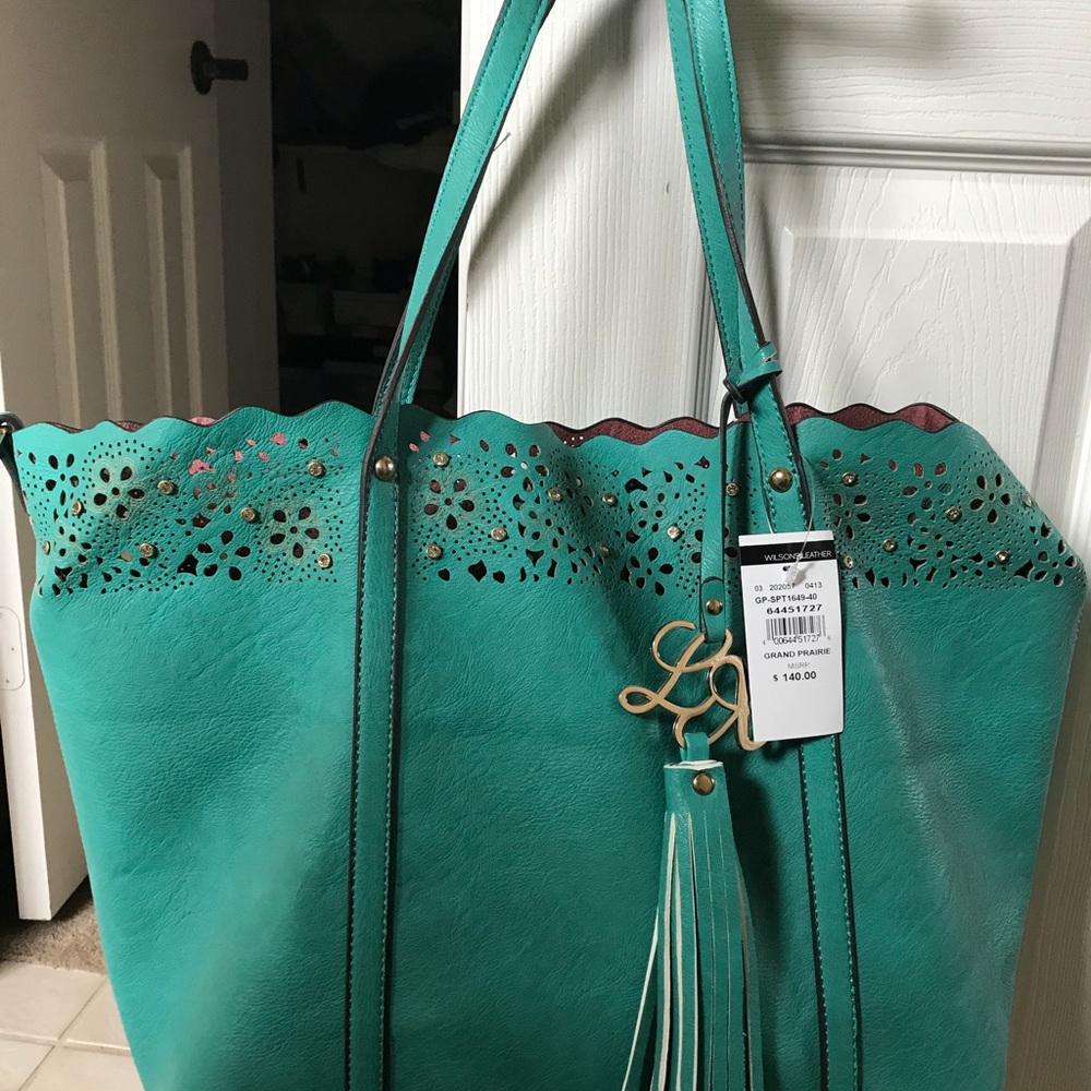 NWT Wilson Leather large teal green tote